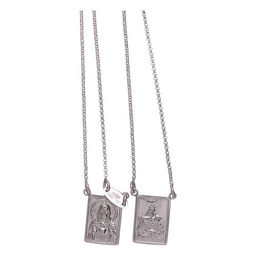 Bachelor necklace in 925 sterling silver finished in rhodium with Our Lady and Jesus medal 2