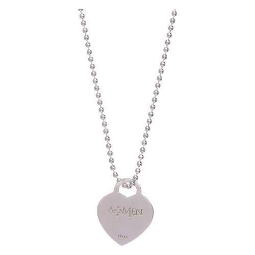 AMEN necklace with heart pendant in 925 sterling silver finished in rhodium 2