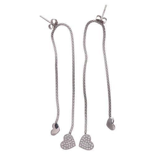 AMEN earrings hug shaped with heart pendant in 925 sterling silver finished in rhodium 2