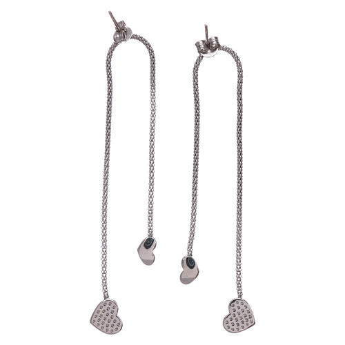 AMEN earrings hug shaped with heart pendant in 925 sterling silver finished in rhodium 3