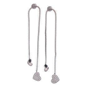 AMEN earrings hug shaped with heart pendant in 925 sterling silver finished in rhodium