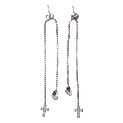 AMEN earrings hug shaped with heart and cross in 925 sterling silver finished in rhodium 2