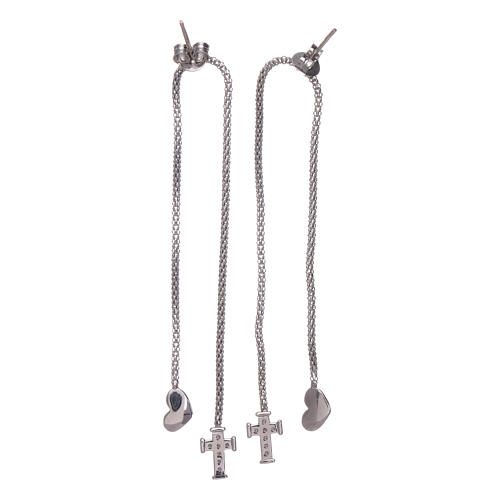 AMEN earrings hug shaped with heart and cross in 925 sterling silver finished in rhodium 3