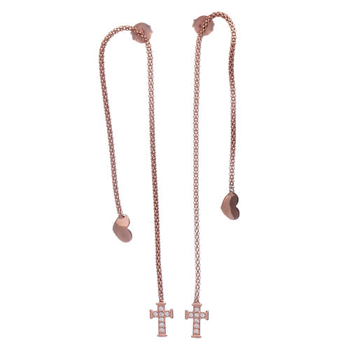 AMEN earrings hug shaped with heart and cross in 925 sterling silver finished in rosè 1