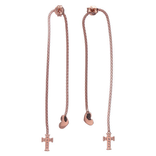 AMEN earrings hug shaped with heart and cross in 925 sterling silver finished in rosè 3