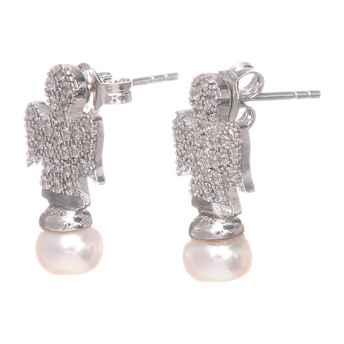 AMEN earrings in 925 sterling silver finished in rhodium with angel, zircons and pearls 2