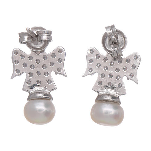 AMEN earrings in 925 sterling silver finished in rhodium with angel, zircons and pearls 3