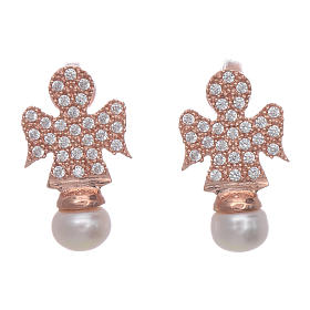 Ohrringe AMEN rosa Silber 925 Engel mit Zirkonen und Perlen