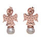 Amen earrings with angel in 925 sterling silver finished in rosè, zircons and pearls s3
