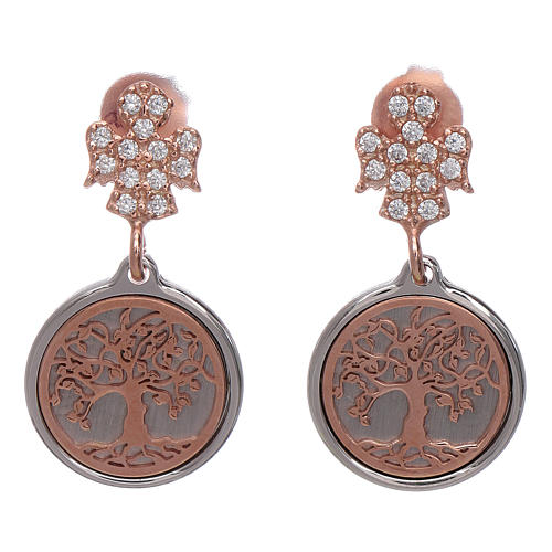 Boucles oreilles en argent 925 AMEN ange et Arbre de la Vie 1