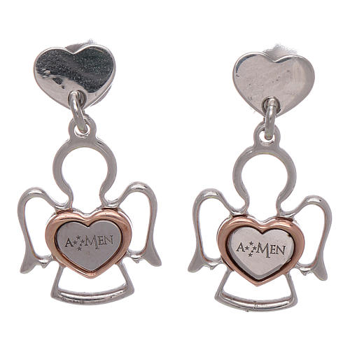 AMEN lobe earrings in 925 sterling silver with angel and heart 1