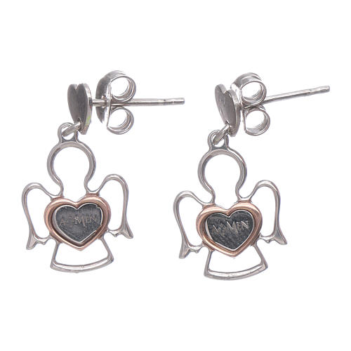 AMEN lobe earrings in 925 sterling silver with angel and heart 2