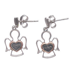 Boucles oreilles AMEN argent 925 ange et coeur au lobe