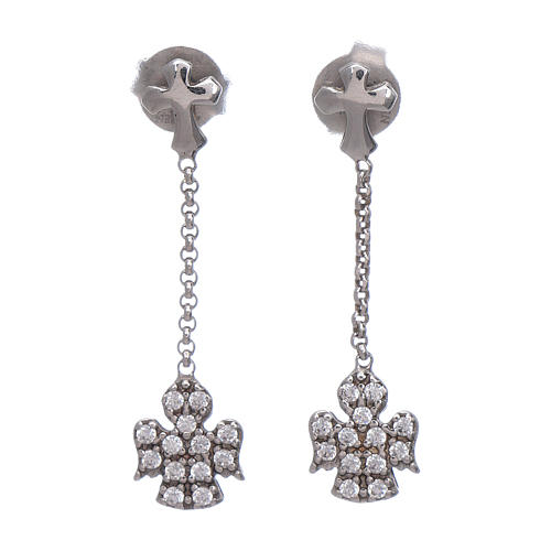 AMEN earrings with white zirconate angel in 925 sterling silver finished in rhodium 1