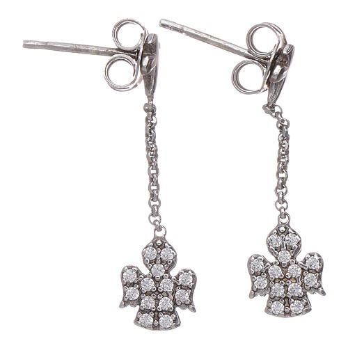 AMEN earrings with white zirconate angel in 925 sterling silver finished in rhodium 2