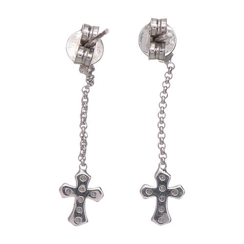 AMEN pendant earrings with zirconate cross in 925 sterling silver finished in rhodium 3