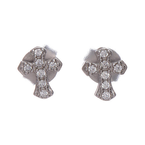 Boucles oreilles au lobe croix de zircons blancs argent 925 AMEN 1