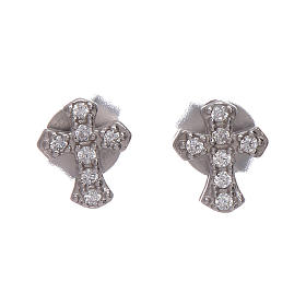 AMEN lobe earrings heart shaped in 925 sterling silver and zirconate cross