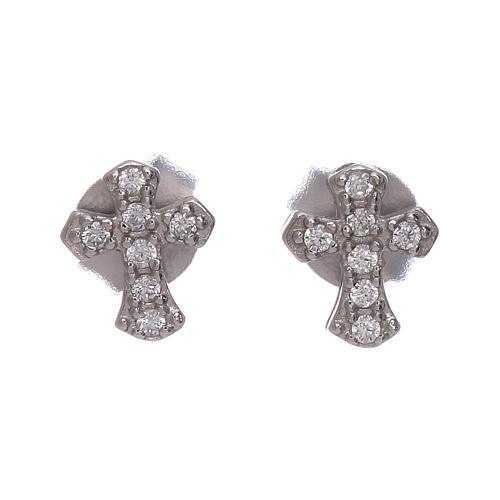 AMEN lobe earrings heart shaped in 925 sterling silver and zirconate cross 1