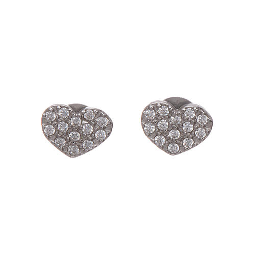 AMEN lobe earrings heart shaped in 925 sterling silver and white zircons 1