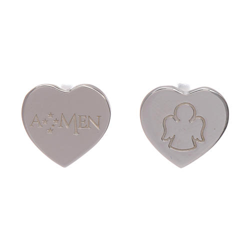 AMEN earrings heart shaped with angel incision in 925 sterling silver 1