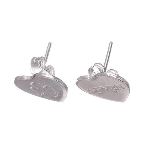 AMEN earrings heart shaped with angel incision in 925 sterling silver 2