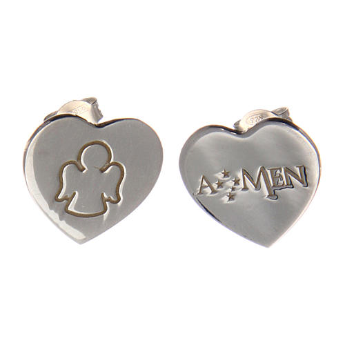 AMEN earrings in 925 silver with angel, heart-shaped 1