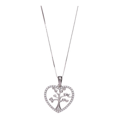 Amen necklace with heart in 925 sterling silver with white zircons 1