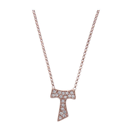 AMEN necklace in 925 sterling silver finished in rosè with zirconate Tau cross 1