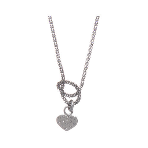 Collier argent 925 rhodié AMEN avec noeud et coeur zircons 2