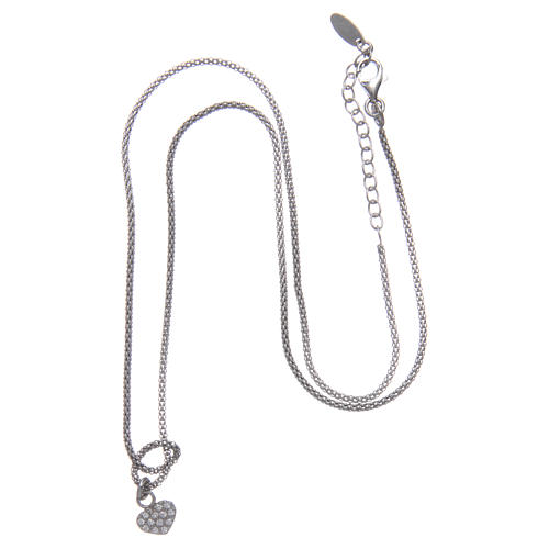 Collier argent 925 rhodié AMEN avec noeud et coeur zircons 3