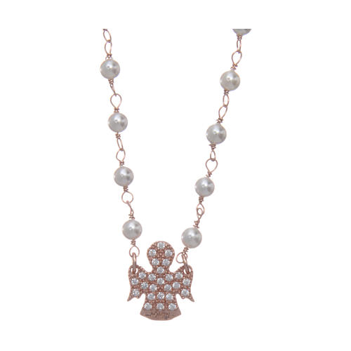 Naszyjnik Amen srebro 925 rose' z perełkami anioł pokryty cyrkoniami 1