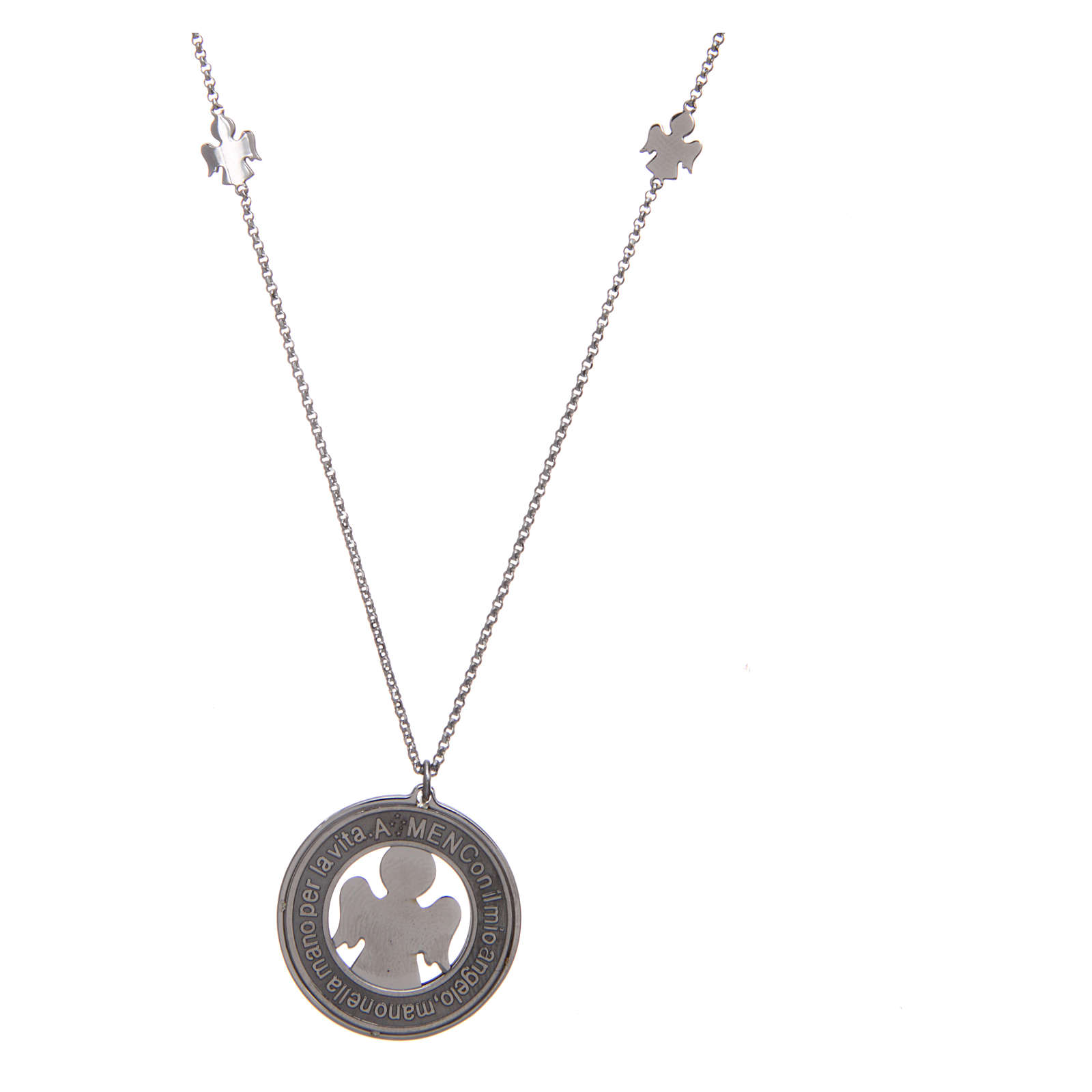 Collier Argent 925 Amen Rhodie Avec Medaille Mots Et Grand Vente En Ligne Sur Holyart