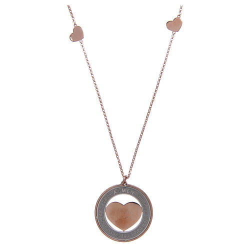 AMEN necklace in 925 sterling silver finished in rosè with heart and writing medal 1