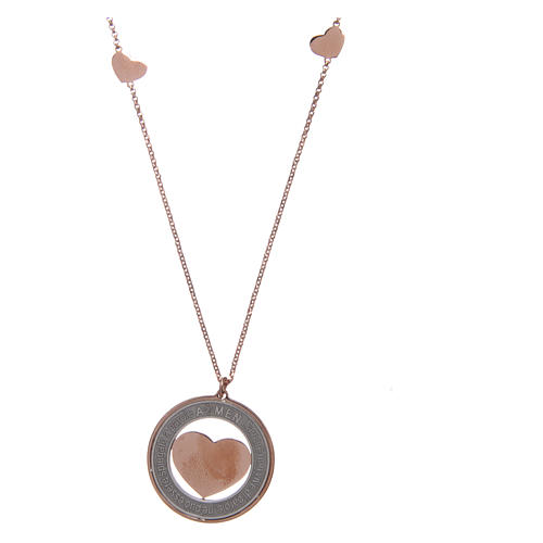 AMEN necklace in 925 sterling silver finished in rosè with heart and writing medal 2