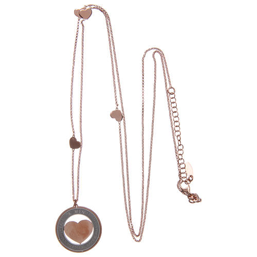 AMEN necklace in 925 sterling silver finished in rosè with heart and writing medal 3