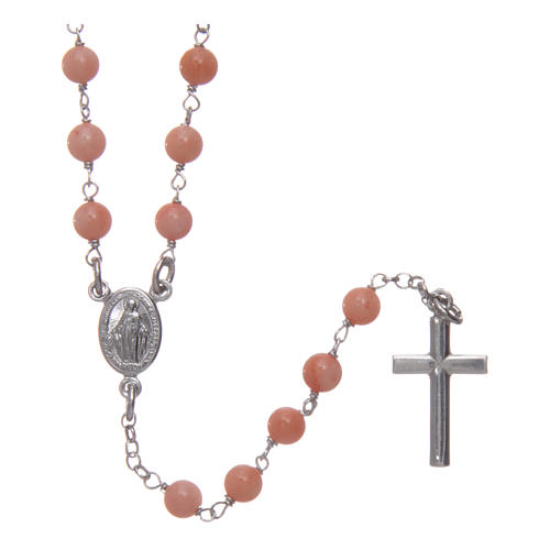 AMEN classic rosary necklace in 925 sterling silver finished in rhodium with bamboo coral grains 1