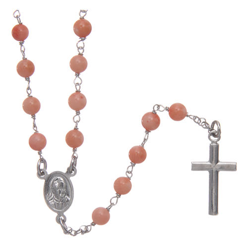 AMEN classic rosary necklace in 925 sterling silver finished in rhodium with bamboo coral grains 2