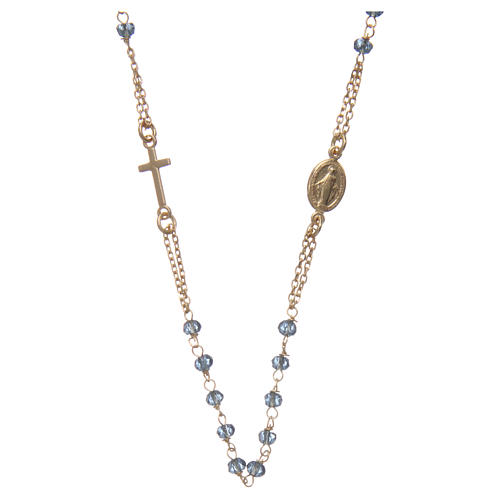AMEN rosary choker in 925 sterling silver finished in gold with blue crystal grains 1