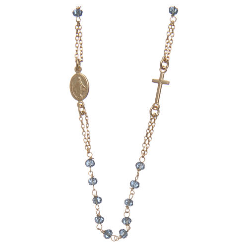 AMEN rosary choker in 925 sterling silver finished in gold with blue crystal grains 2