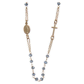 Collana rosario girocollo AMEN Arg 925 oro con grani cristalli blu