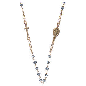 AMEN rosary choker in 925 sterling silver finished in gold with blue crystal grains