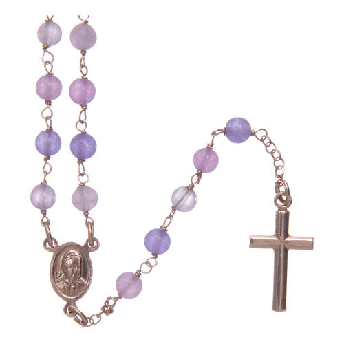 AMEN classic rosary necklace in 925 sterling silver finished in rosè with lilac jade grains 2