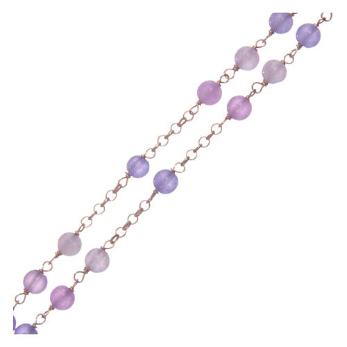 AMEN classic rosary necklace in 925 sterling silver finished in rosè with lilac jade grains 3