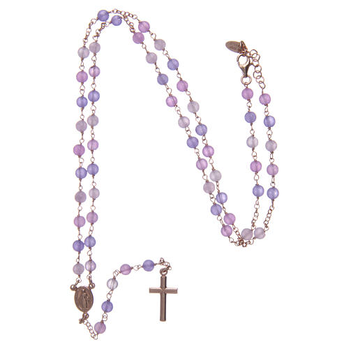 Collar rosario clásico Plata 925 AMEN rosada con granos jade lila 4