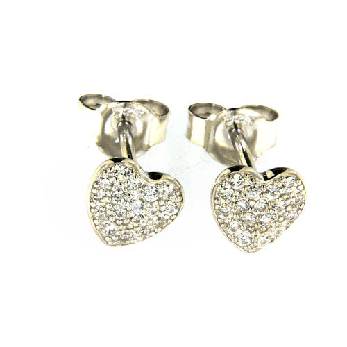 AMEN earrings in 925 sterling silver finished in rhodium with zirconate hearts 1