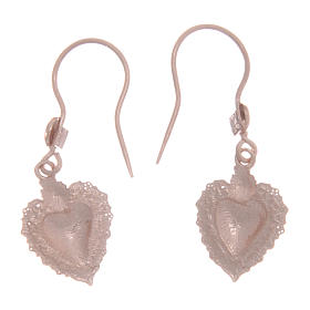 Boucles d'oreilles argent 925 rosé coeur ex-voto ajouré 1,5 cm