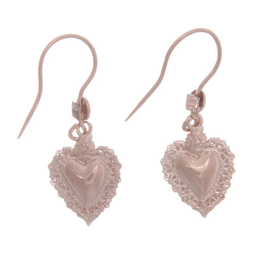925 sterling silver earrings with rosè votive drilled heart 1,5 cm 1