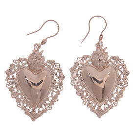 Orecchini argento 925 rosé cuore votivo traforato 4 cm