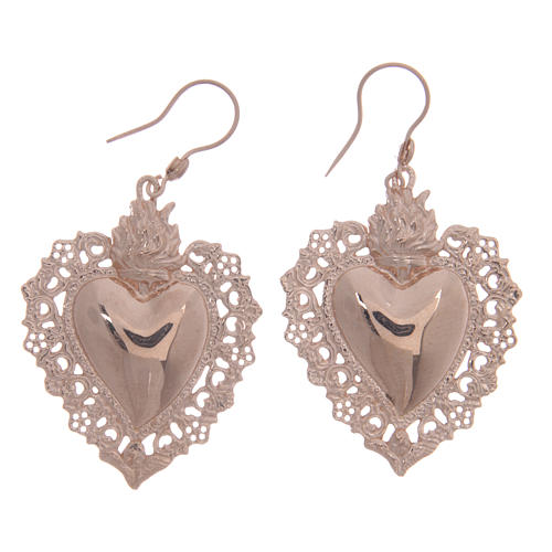 Orecchini argento 925 rosé cuore votivo traforato 4 cm 1
